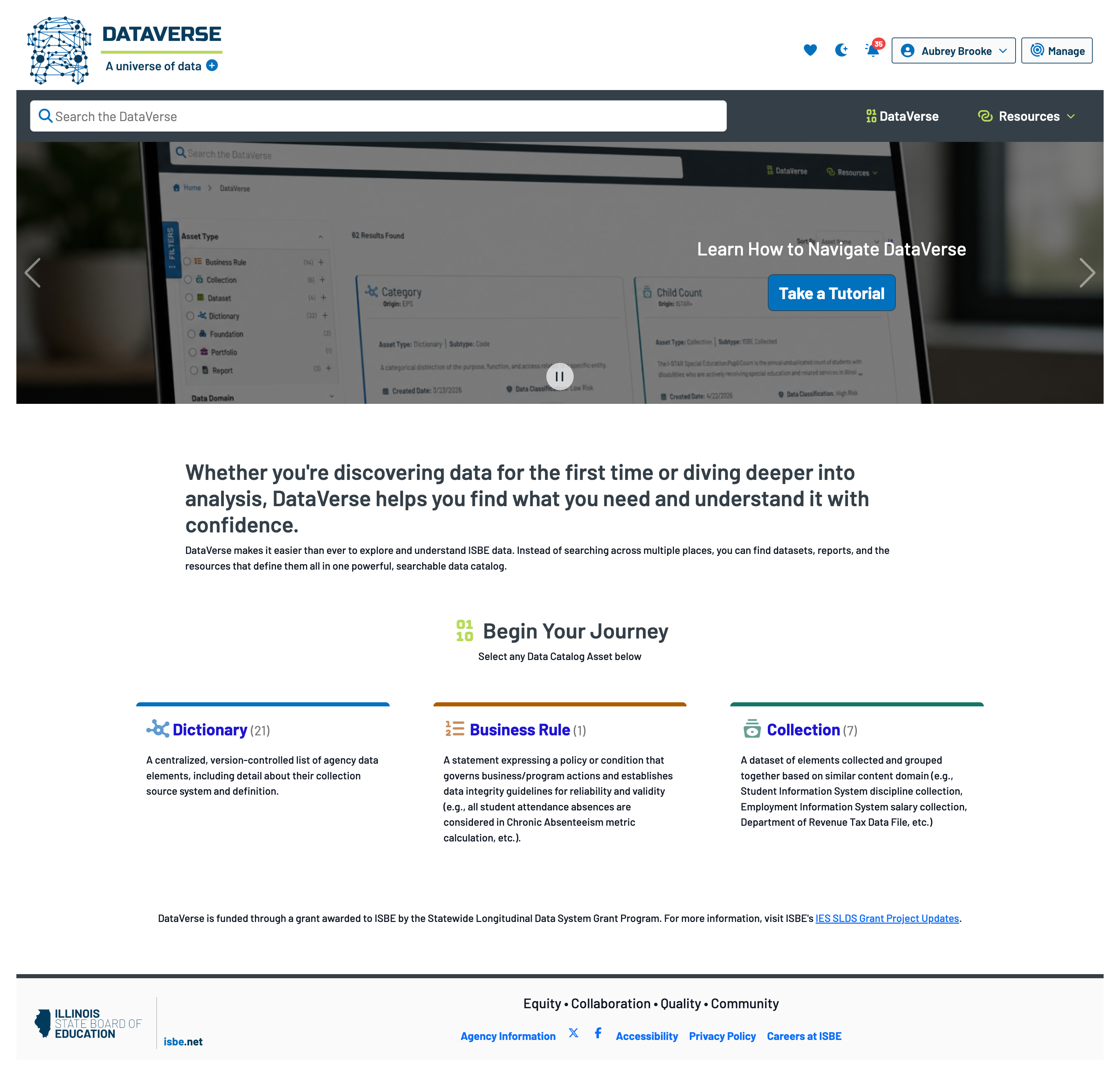 A screenshot of the DataVerse landing page.