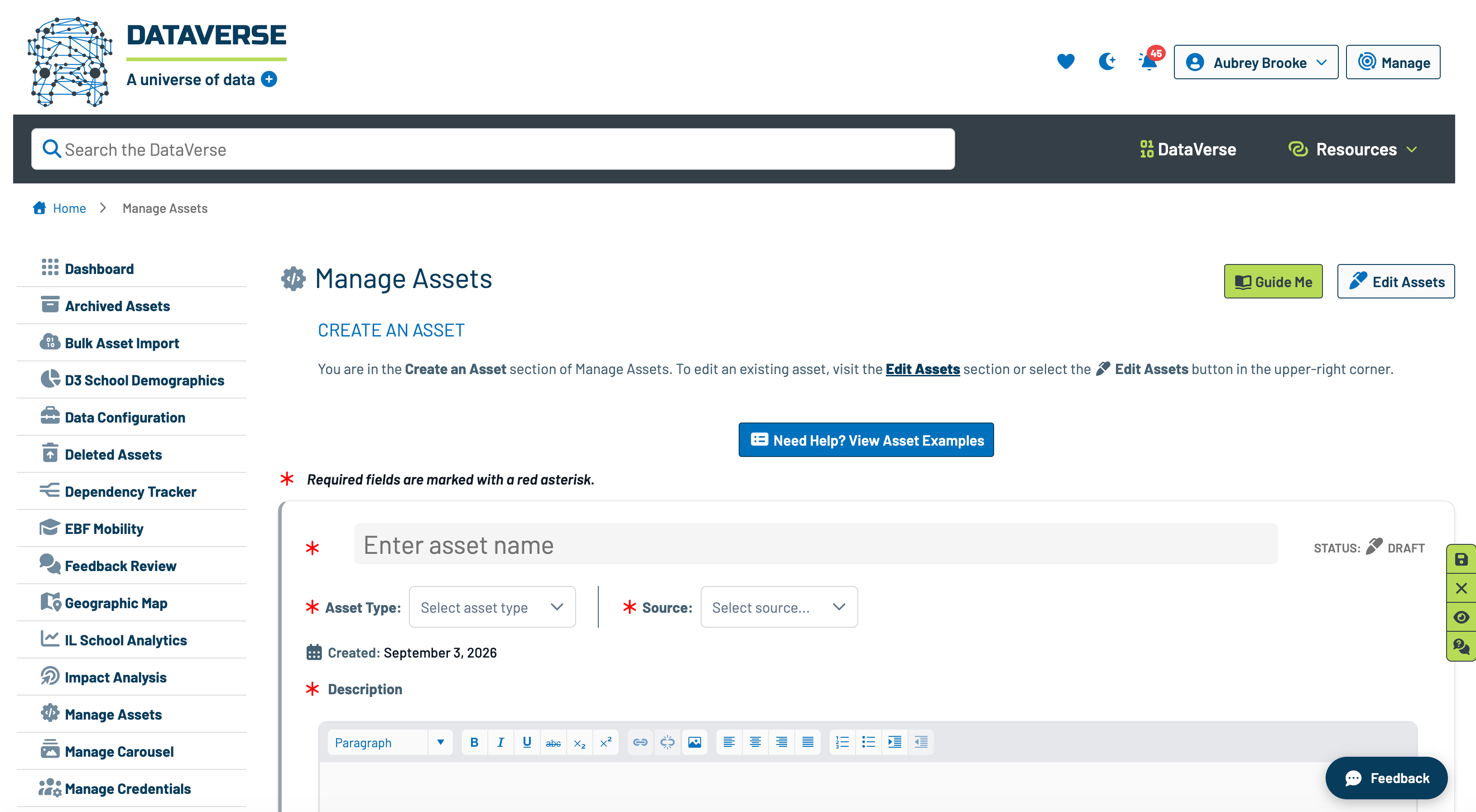 A screenshot of the asset management form.