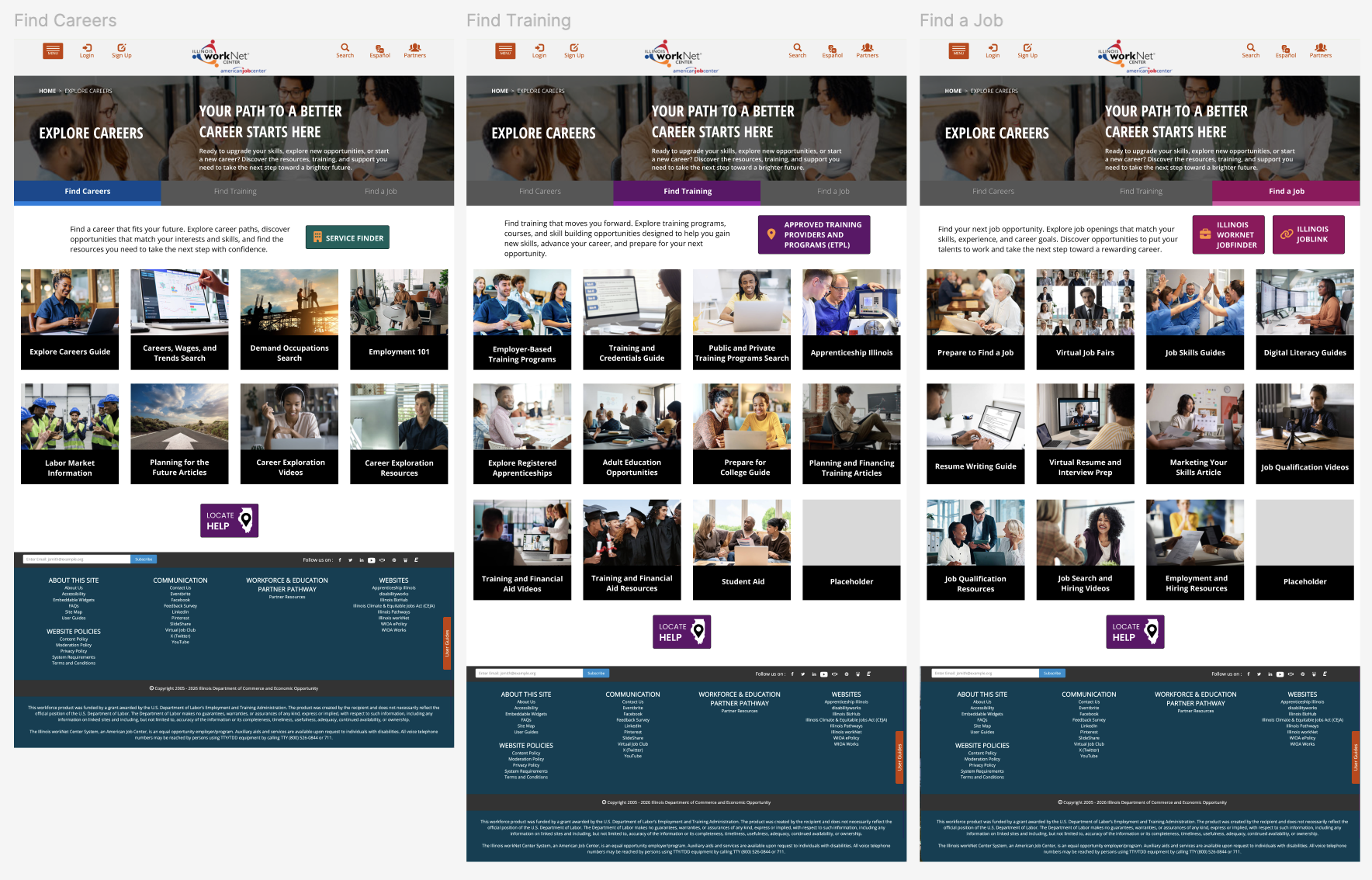 Screenshot of Explore Career Pages.